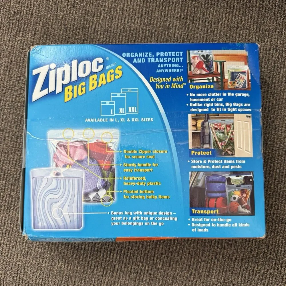 Ziploc Big Bag (4 Bags) XL 10 gallon (1 Bag) L 3 gallon Storage Bags 5 Total